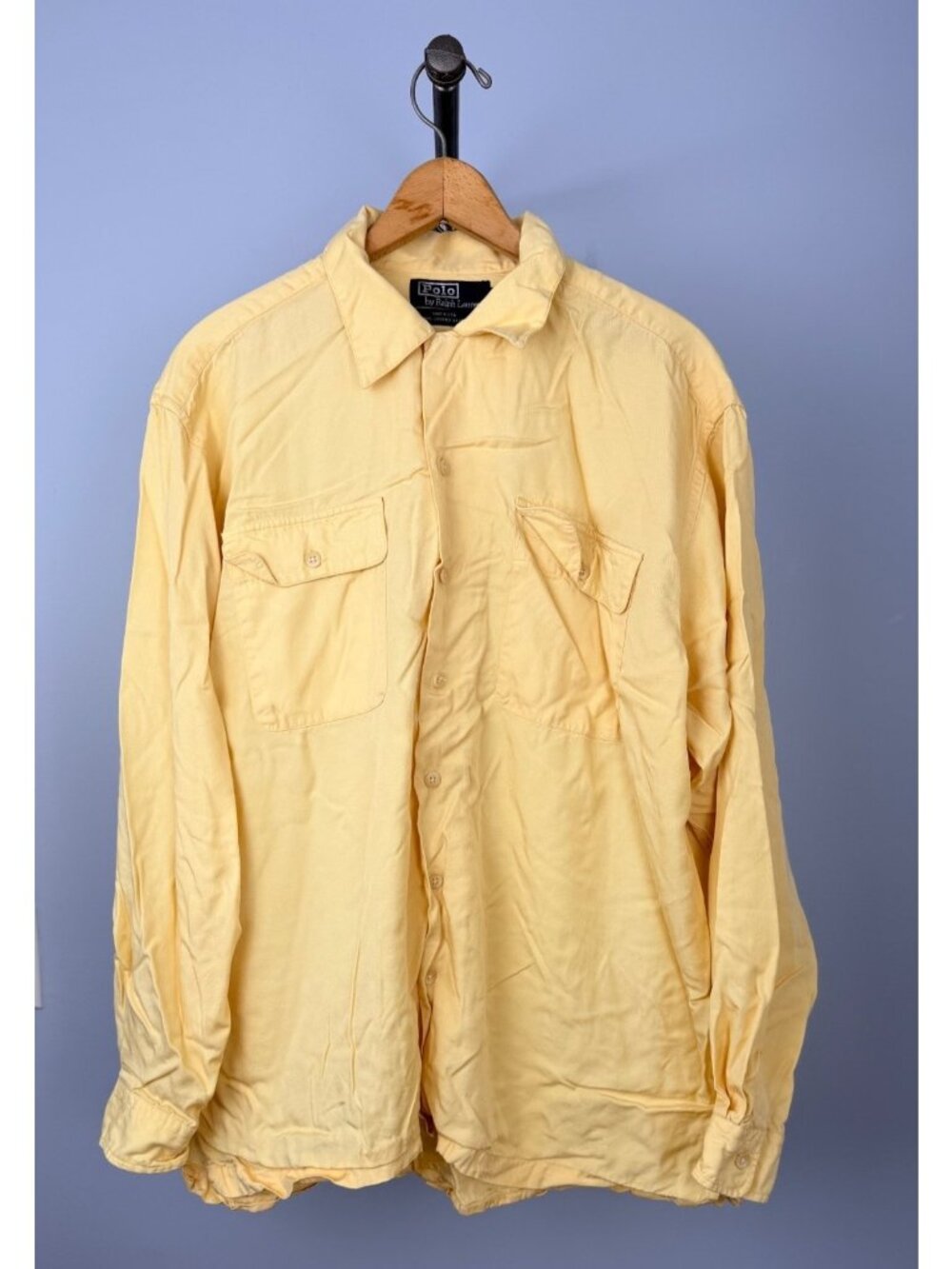 Vintage 90s Polo Ralph Lauren Yellow Rayon Loop Collar Shirt Men's L Camp Collar